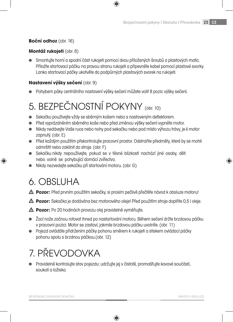 Bezpečnostní pokyny, Obsluha, Převodovka | Fieldmann FZR 4012-B User Manual | Page 23 / 82