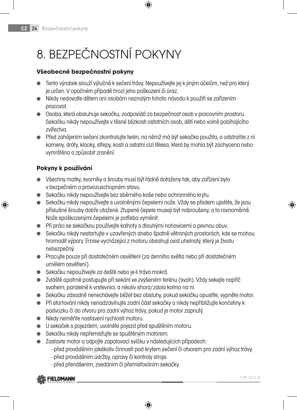 Bezpečnostní pokyny | Fieldmann FZR 4012-B User Manual | Page 24 / 82