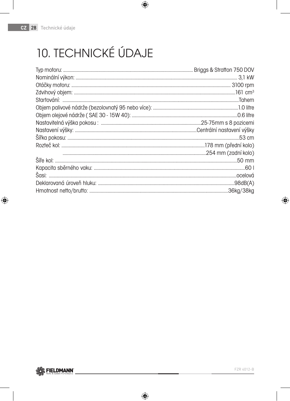 Technické údaje | Fieldmann FZR 4012-B User Manual | Page 28 / 82