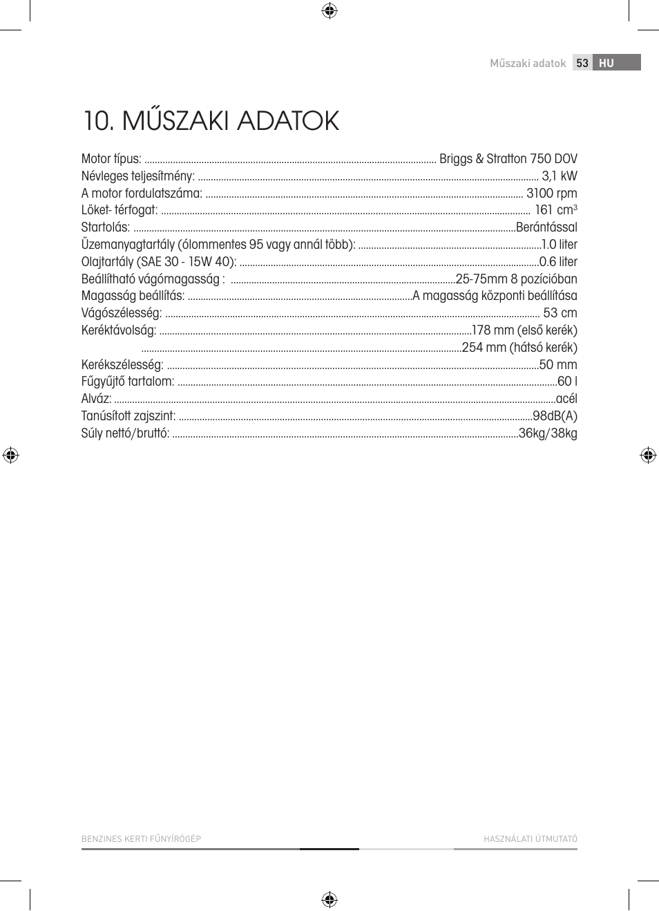 Műszaki adatok | Fieldmann FZR 4012-B User Manual | Page 53 / 82