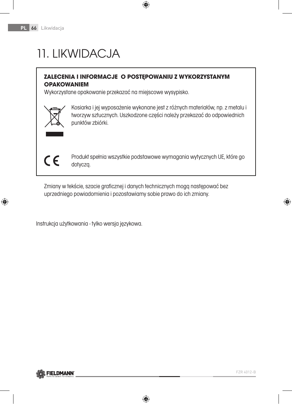 Likwidacja | Fieldmann FZR 4012-B User Manual | Page 66 / 82