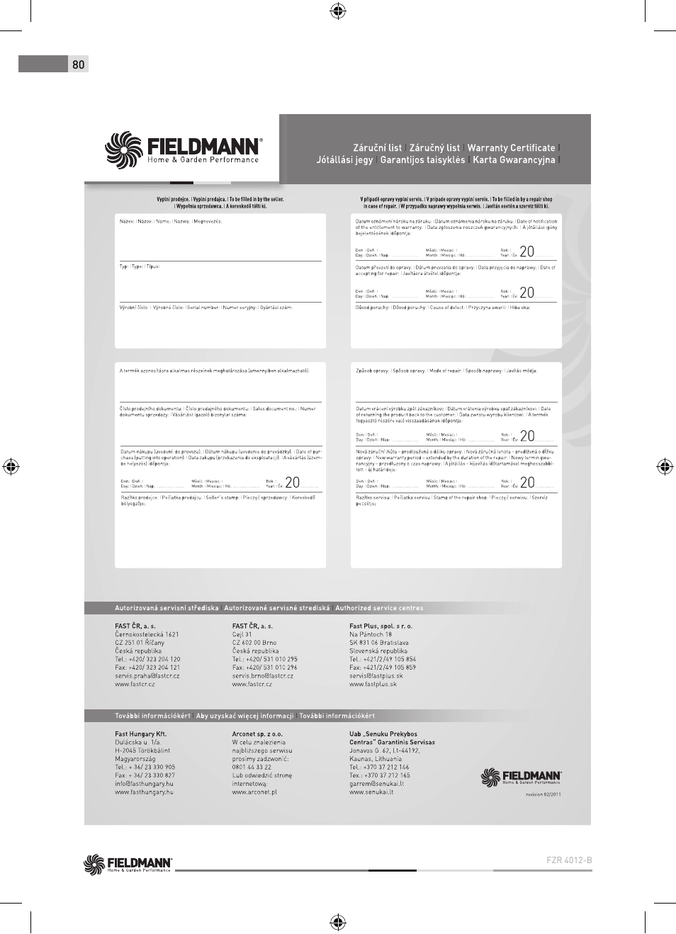 Fieldmann FZR 4012-B User Manual | Page 80 / 82