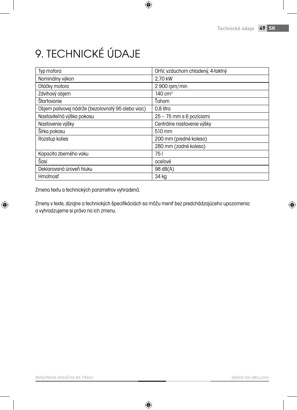 Technické údaje | Fieldmann FZR 5110-B User Manual | Page 49 / 92