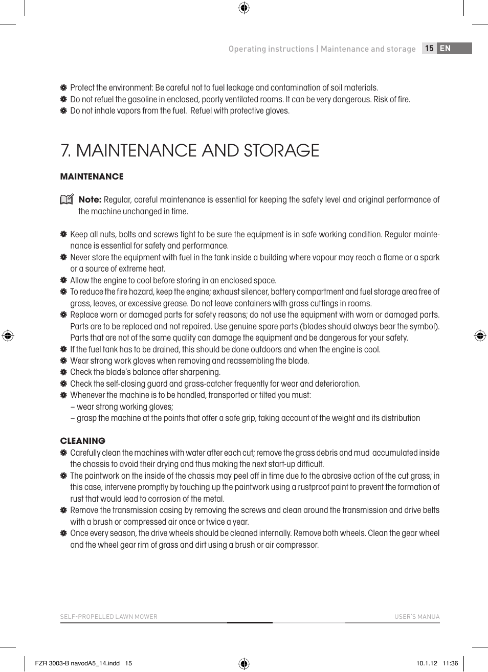 Maintenance and storage | Fieldmann FZR 3004-B User Manual | Page 15 / 110