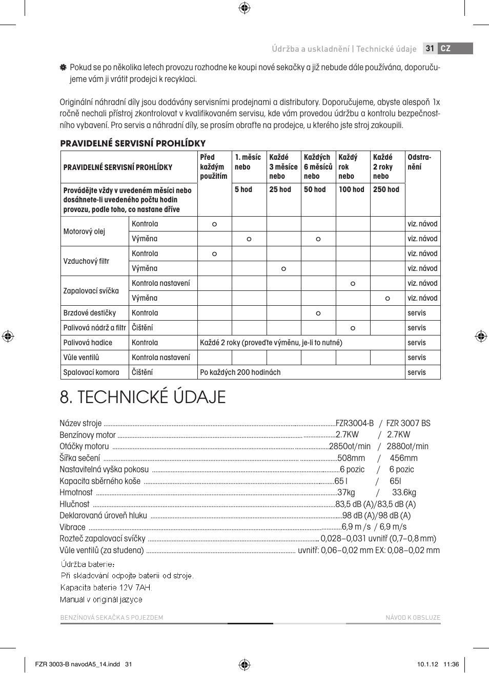 Technické údaje | Fieldmann FZR 3004-B User Manual | Page 31 / 110