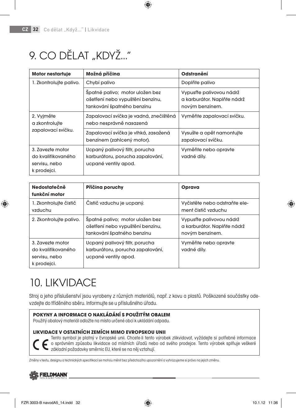 Co dělat „když, Likvidace | Fieldmann FZR 3004-B User Manual | Page 32 / 110