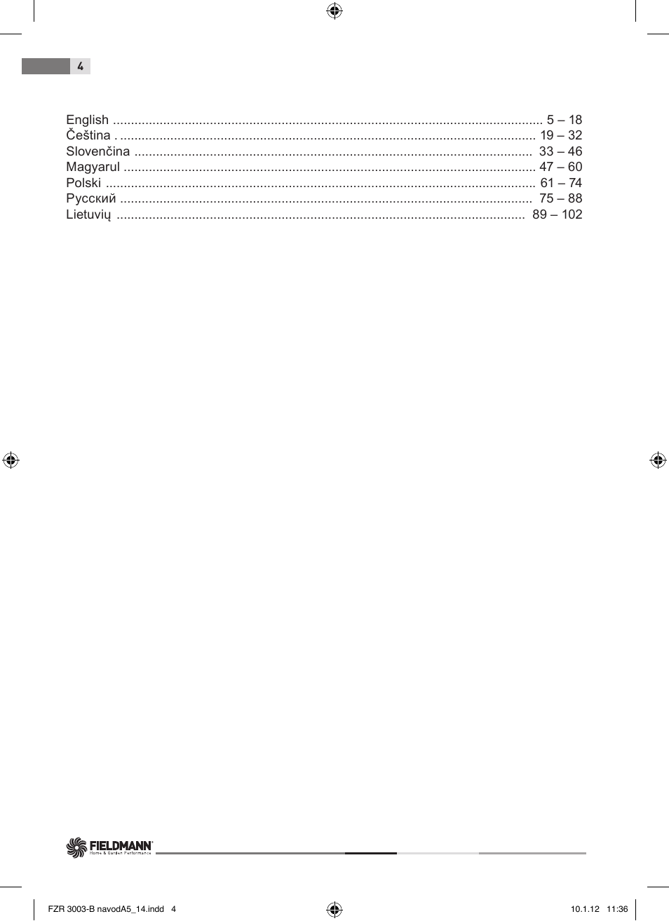 Fieldmann FZR 3004-B User Manual | Page 4 / 110