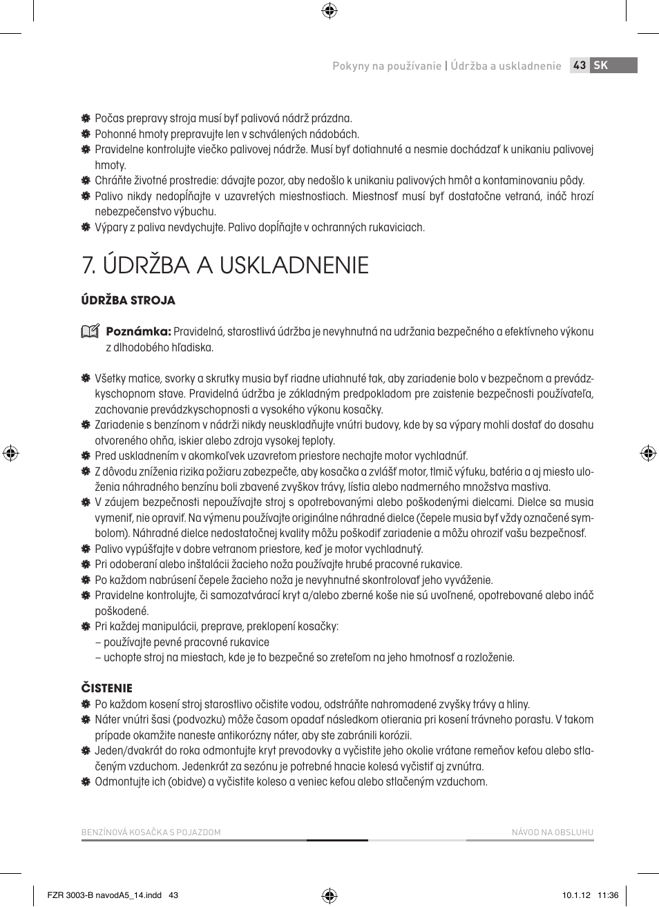 Údržba a uskladnenie | Fieldmann FZR 3004-B User Manual | Page 43 / 110