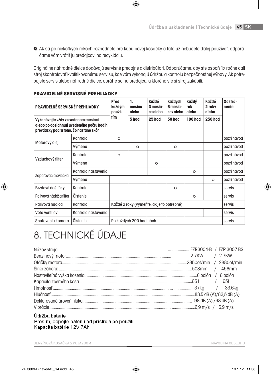 Technické údaje | Fieldmann FZR 3004-B User Manual | Page 45 / 110