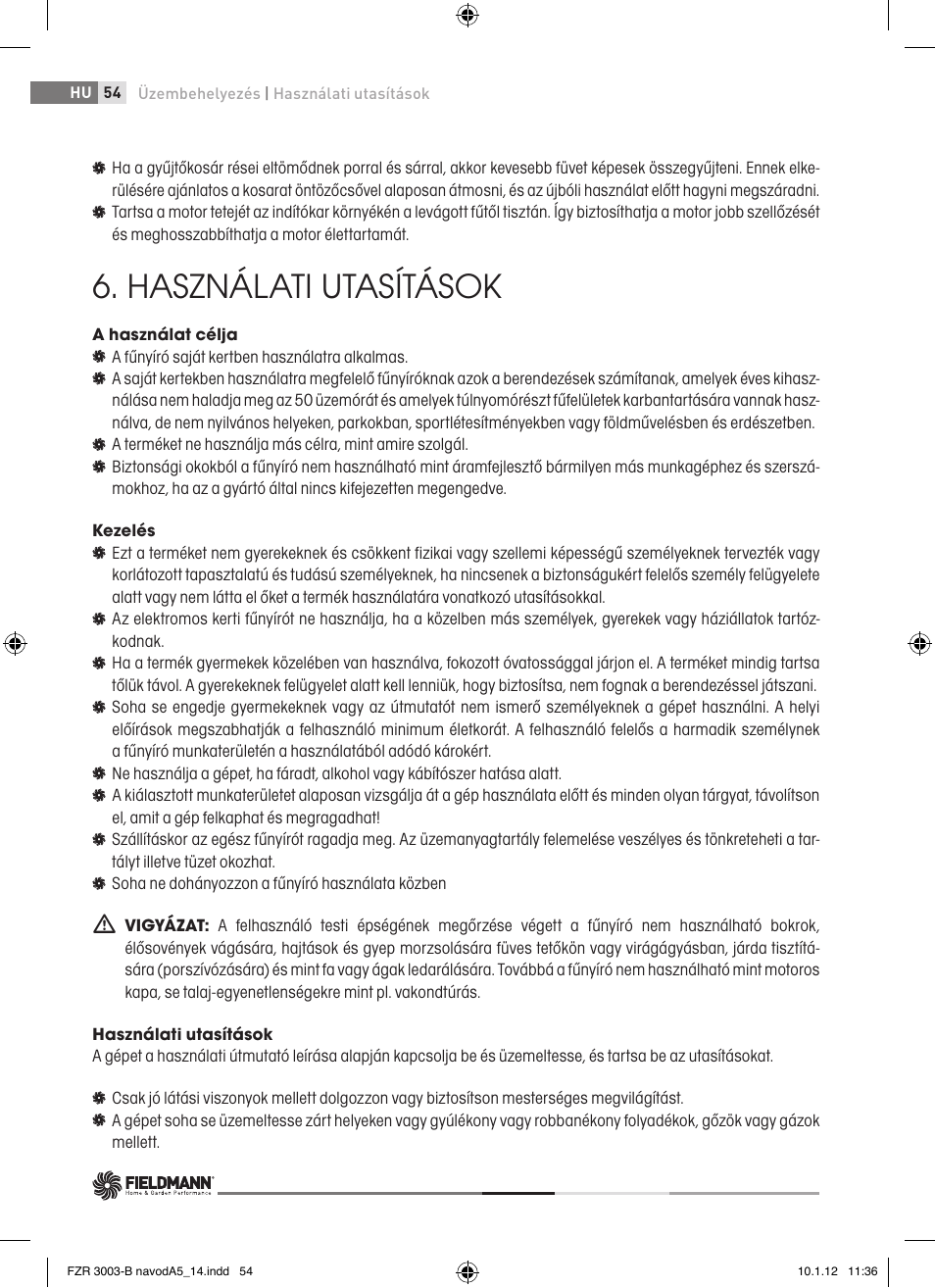 Használati utasítások | Fieldmann FZR 3004-B User Manual | Page 54 / 110