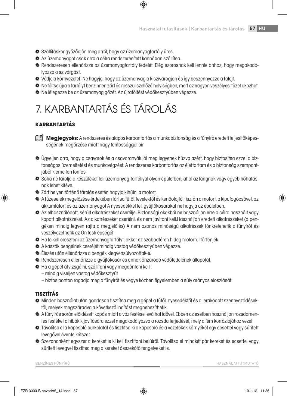 Karbantartás és tárolás | Fieldmann FZR 3004-B User Manual | Page 57 / 110