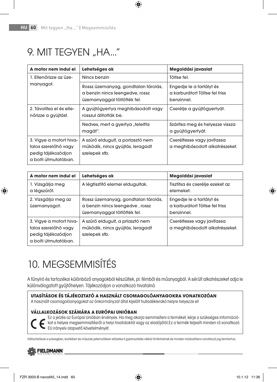 Mit tegyen „ha, Megsemmisítés | Fieldmann FZR 3004-B User Manual | Page 60 / 110