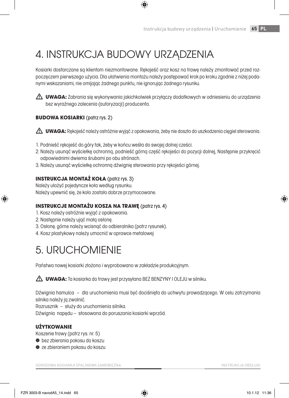 Instrukcja budowy urządzenia, Uruchomienie | Fieldmann FZR 3004-B User Manual | Page 65 / 110