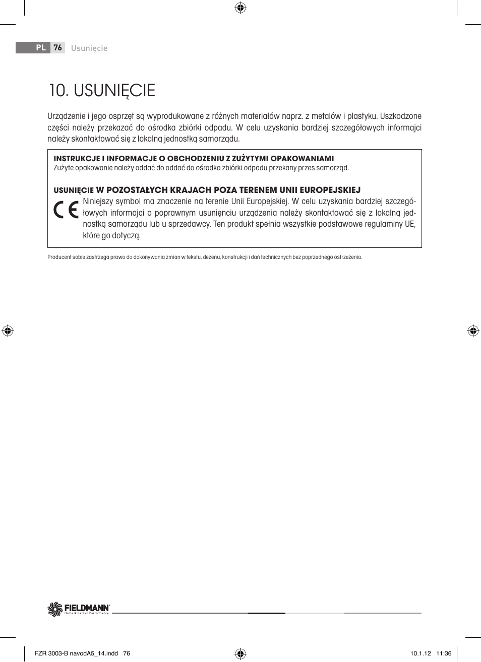 Usunięcie | Fieldmann FZR 3004-B User Manual | Page 76 / 110