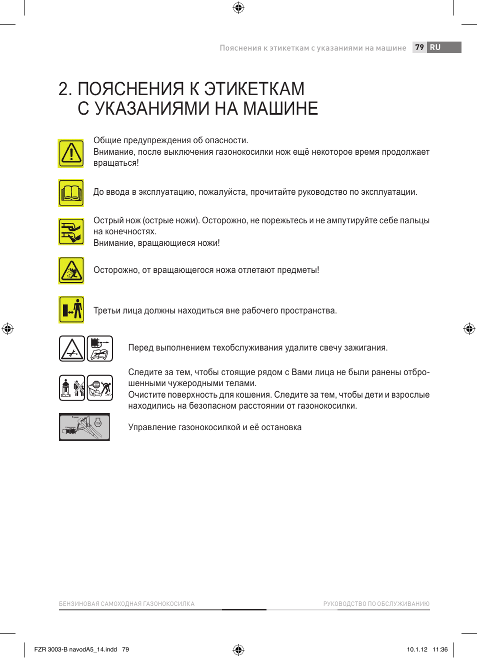 Пояснения к этикеткам с указаниями на машине | Fieldmann FZR 3004-B User Manual | Page 79 / 110