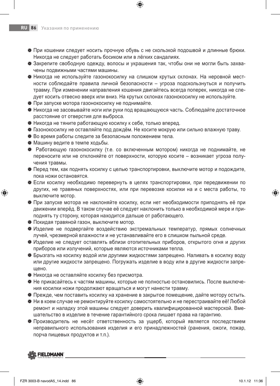 Fieldmann FZR 3004-B User Manual | Page 86 / 110
