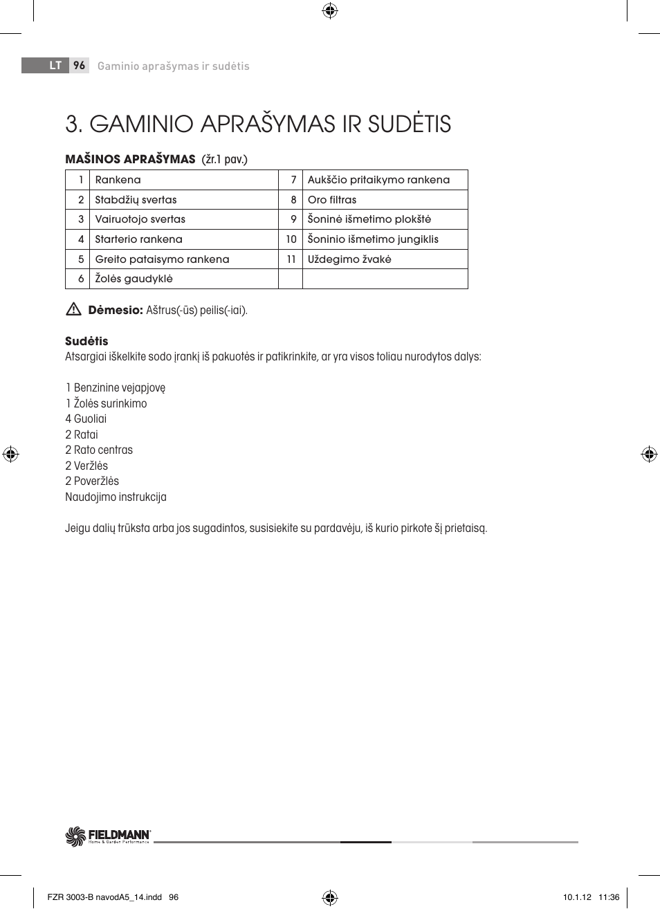 Gaminio aprašymas ir sudėtis | Fieldmann FZR 3004-B User Manual | Page 96 / 110