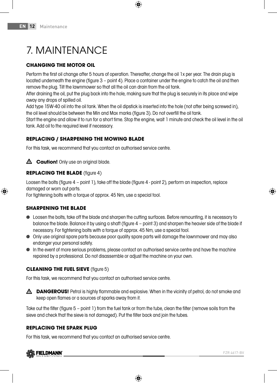 Maintenance | Fieldmann FZR 4621-BV User Manual | Page 12 / 92