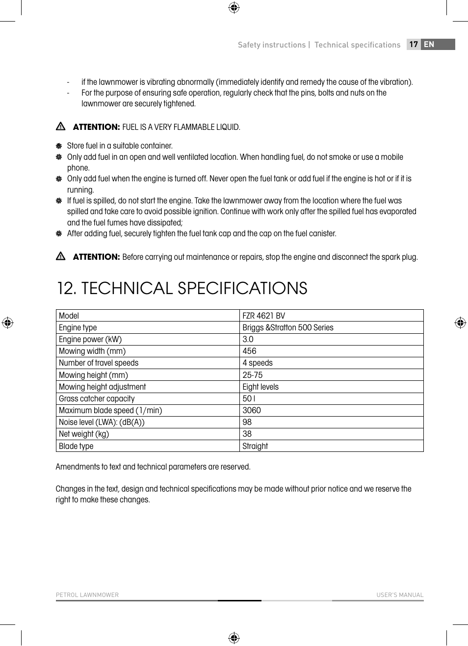 Technical specifications | Fieldmann FZR 4621-BV User Manual | Page 17 / 92