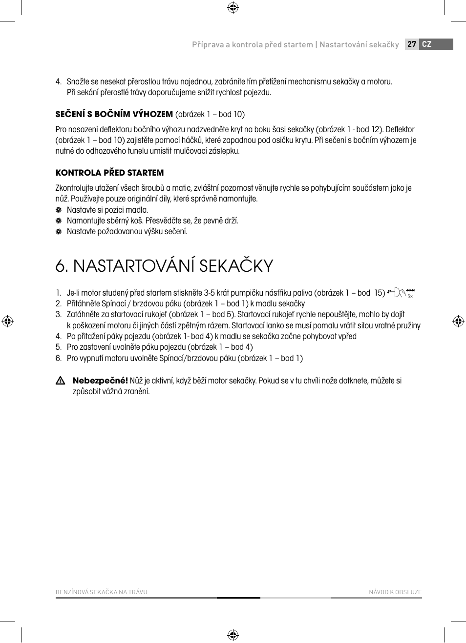 Nastartování sekačky | Fieldmann FZR 4621-BV User Manual | Page 27 / 92