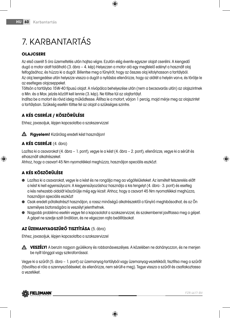 Karbantartás | Fieldmann FZR 4621-BV User Manual | Page 60 / 92