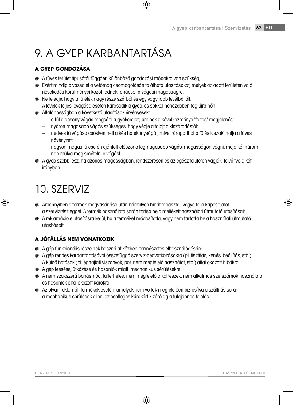 A gyep karbantartása, Szerviz | Fieldmann FZR 4621-BV User Manual | Page 63 / 92