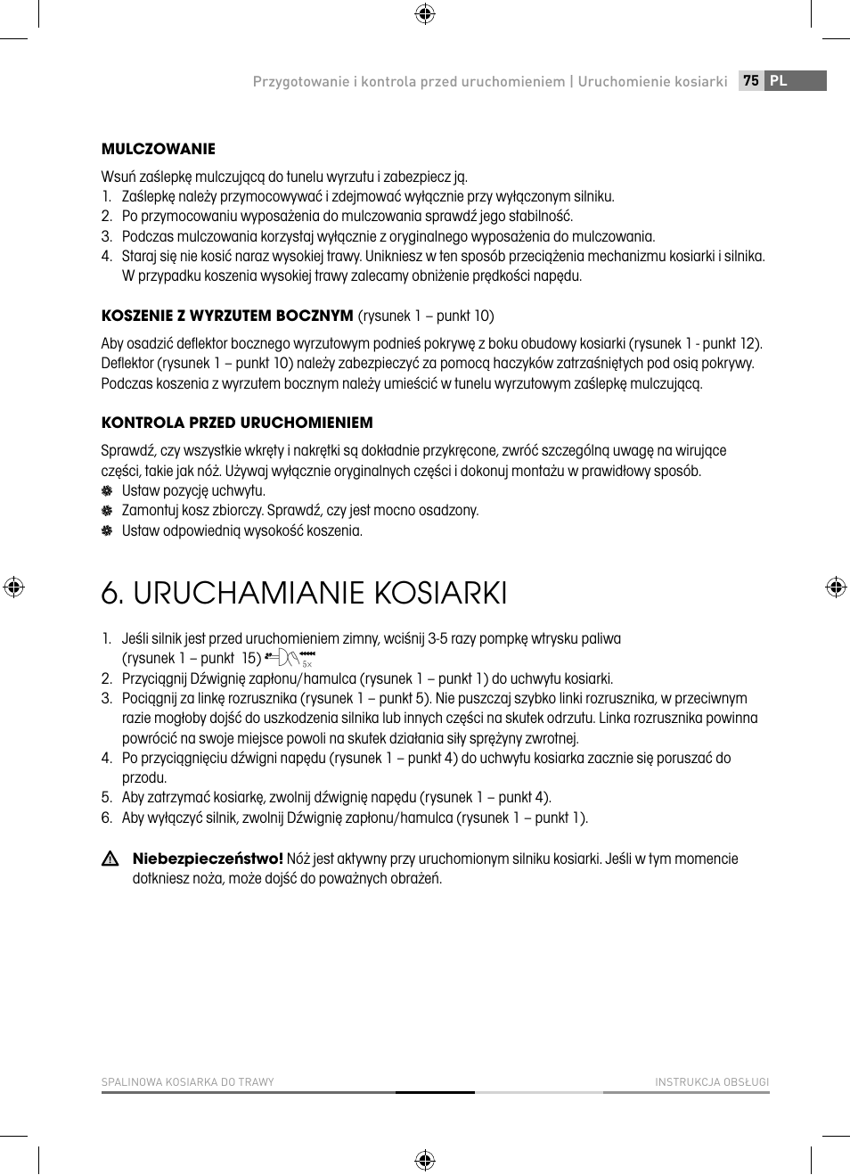Uruchamianie kosiarki | Fieldmann FZR 4621-BV User Manual | Page 75 / 92