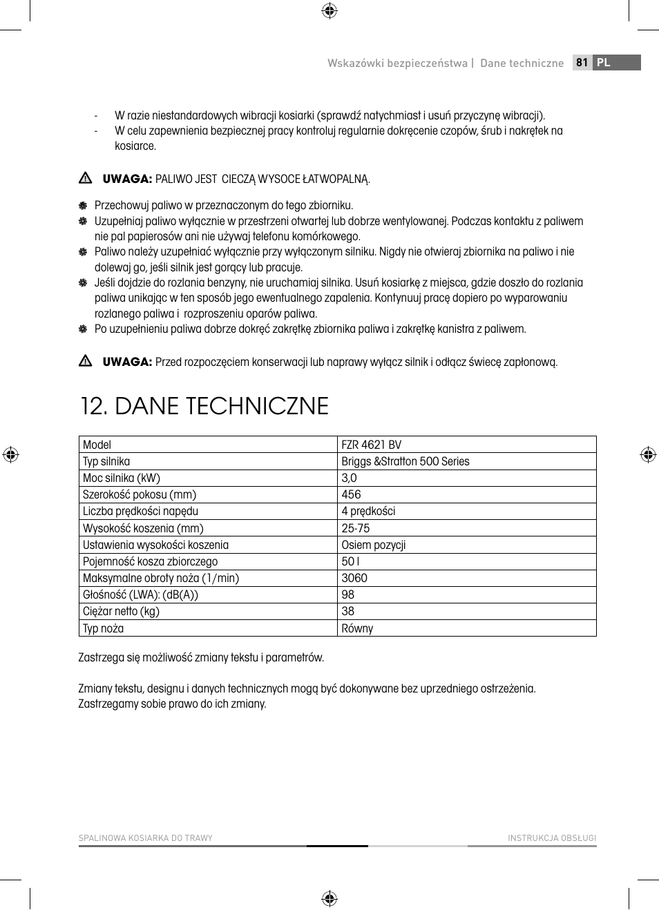 Dane techniczne | Fieldmann FZR 4621-BV User Manual | Page 81 / 92