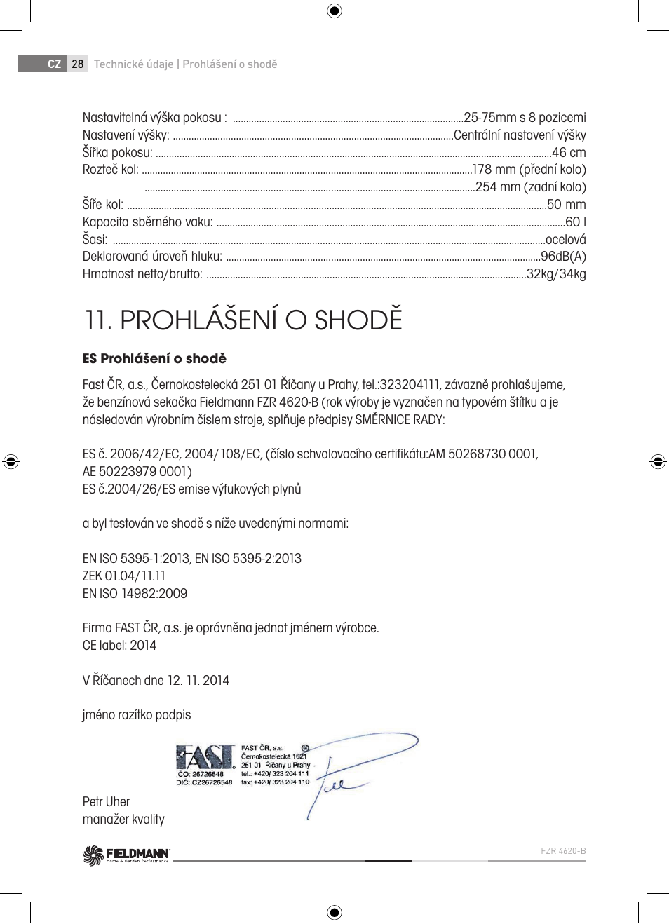 Prohlášení o shodě | Fieldmann FZR 4620-B User Manual | Page 28 / 82