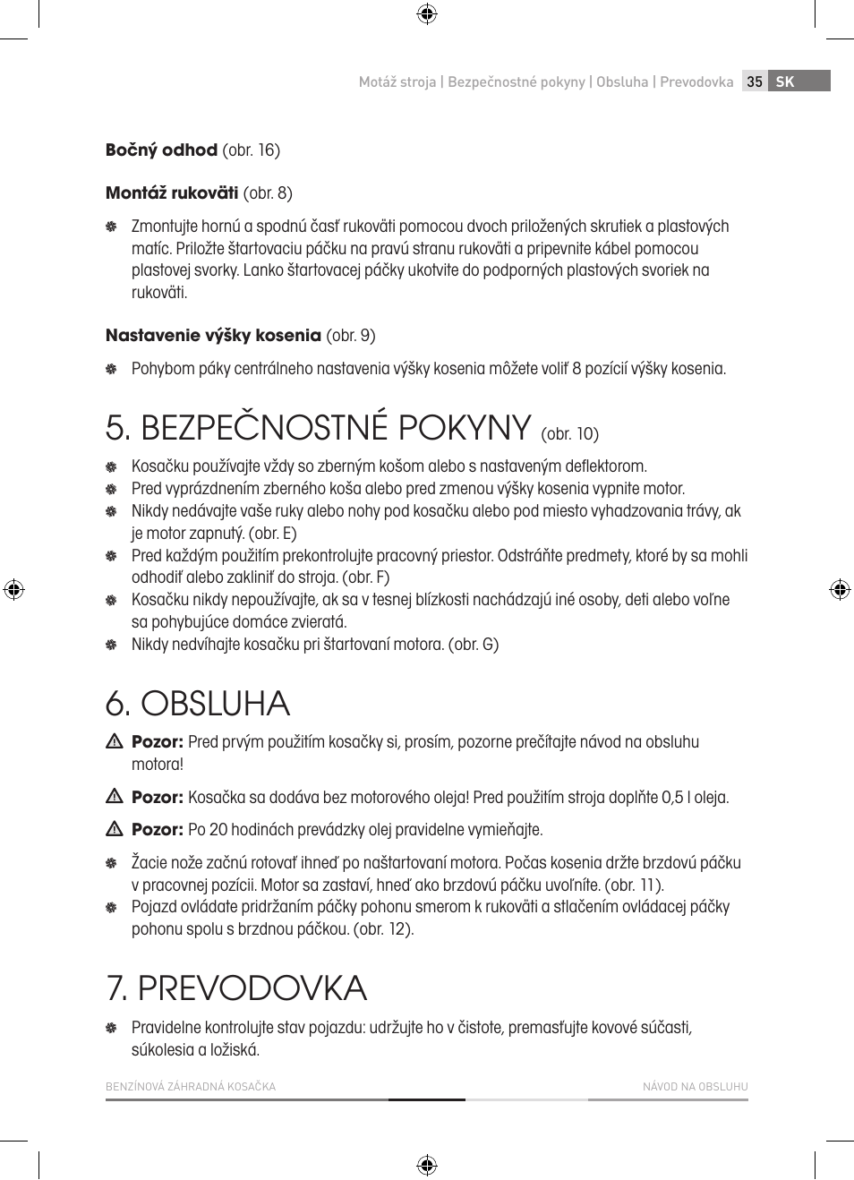 Bezpečnostné pokyny, Obsluha, Prevodovka | Fieldmann FZR 4620-B User Manual | Page 35 / 82