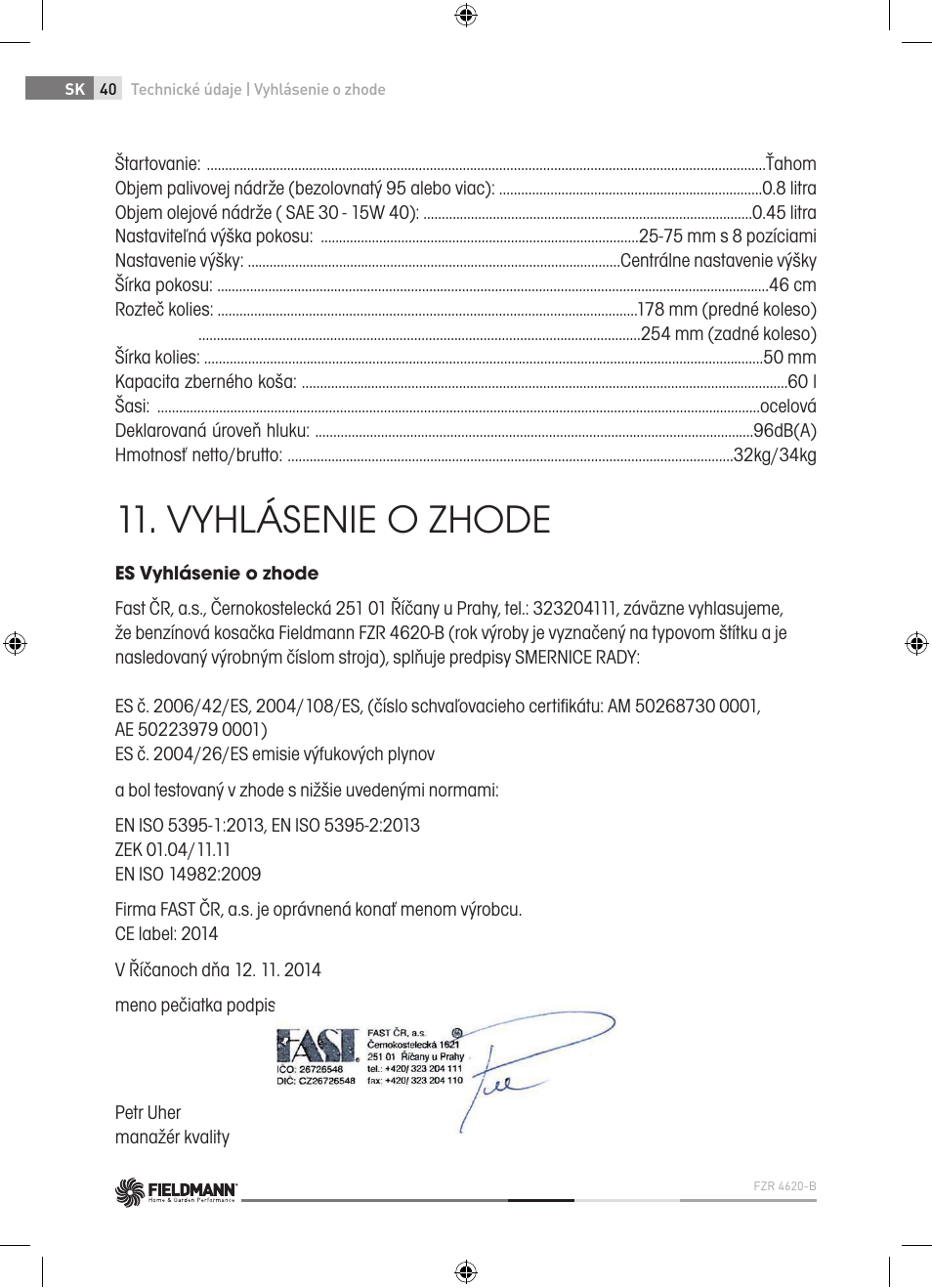 Vyhlásenie o zhode | Fieldmann FZR 4620-B User Manual | Page 40 / 82