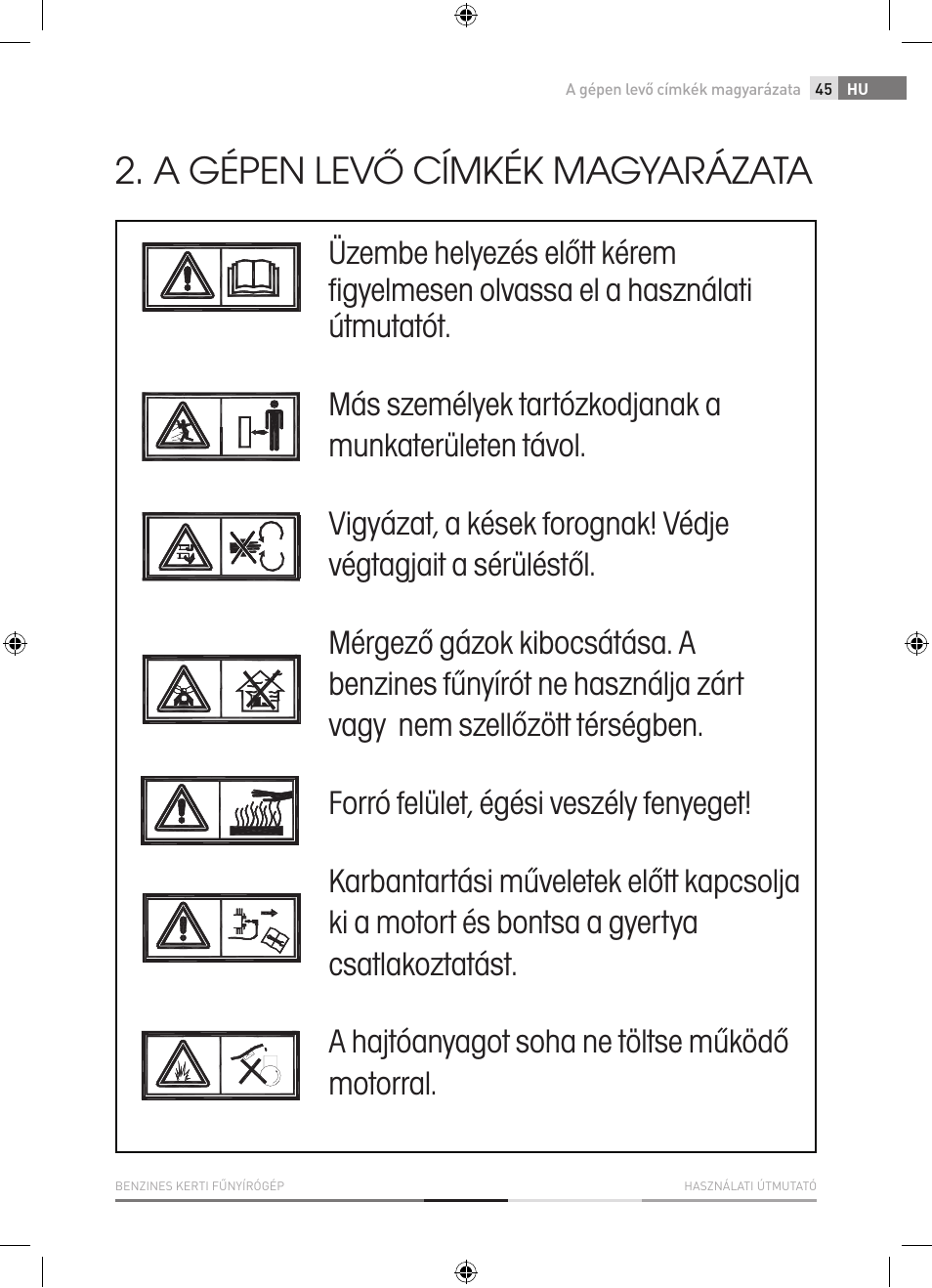 A gépen levő címkék magyarázata | Fieldmann FZR 4620-B User Manual | Page 45 / 82
