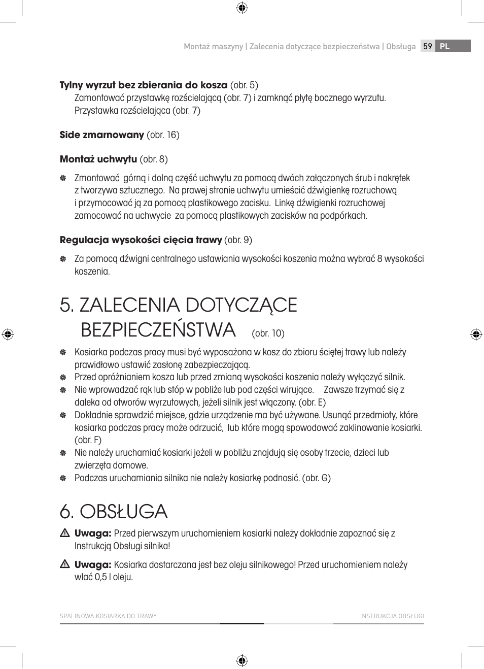 Zalecenia dotyczące bezpieczeństwa, Obsługa | Fieldmann FZR 4620-B User Manual | Page 59 / 82