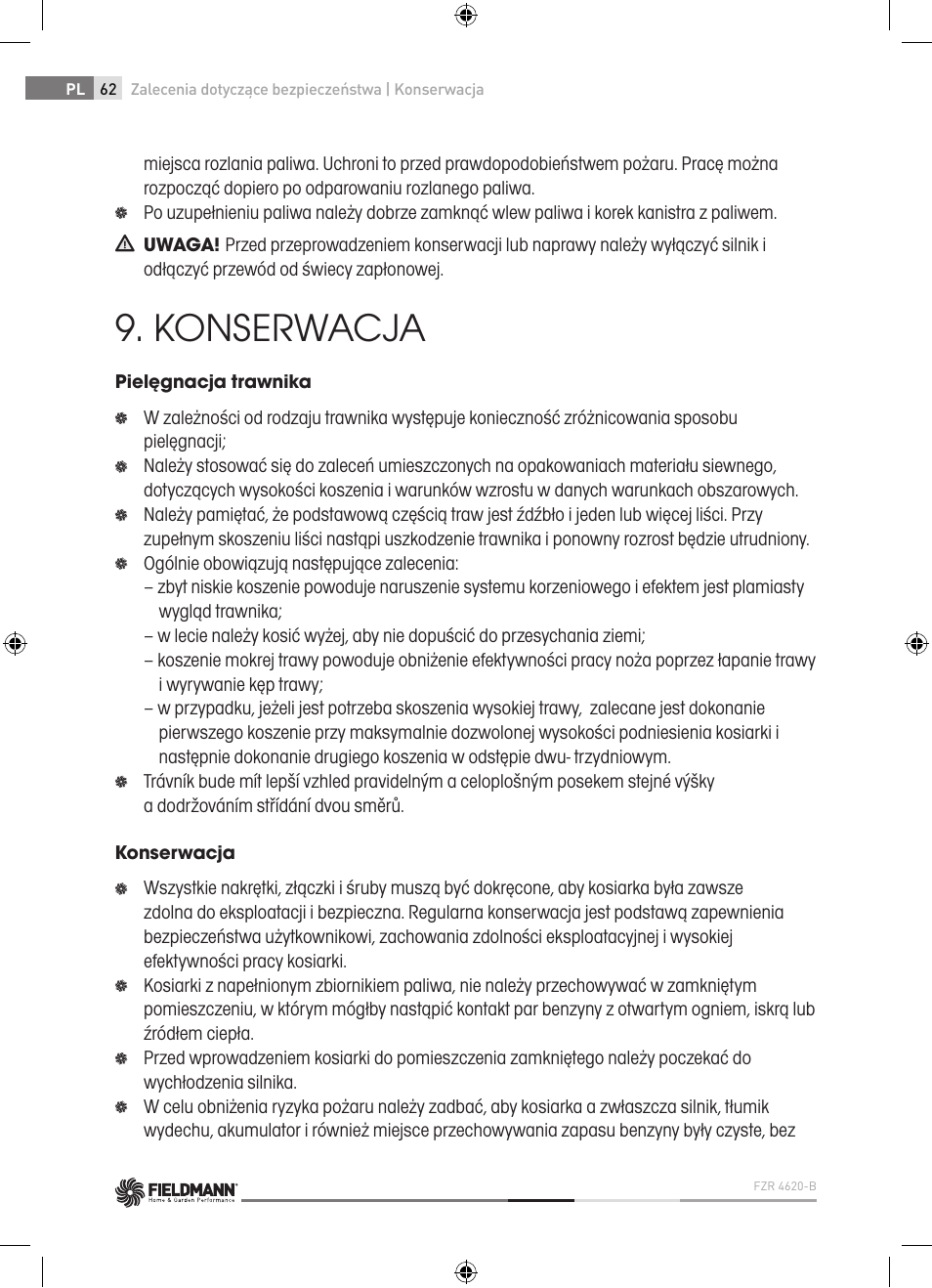 Konserwacja | Fieldmann FZR 4620-B User Manual | Page 62 / 82