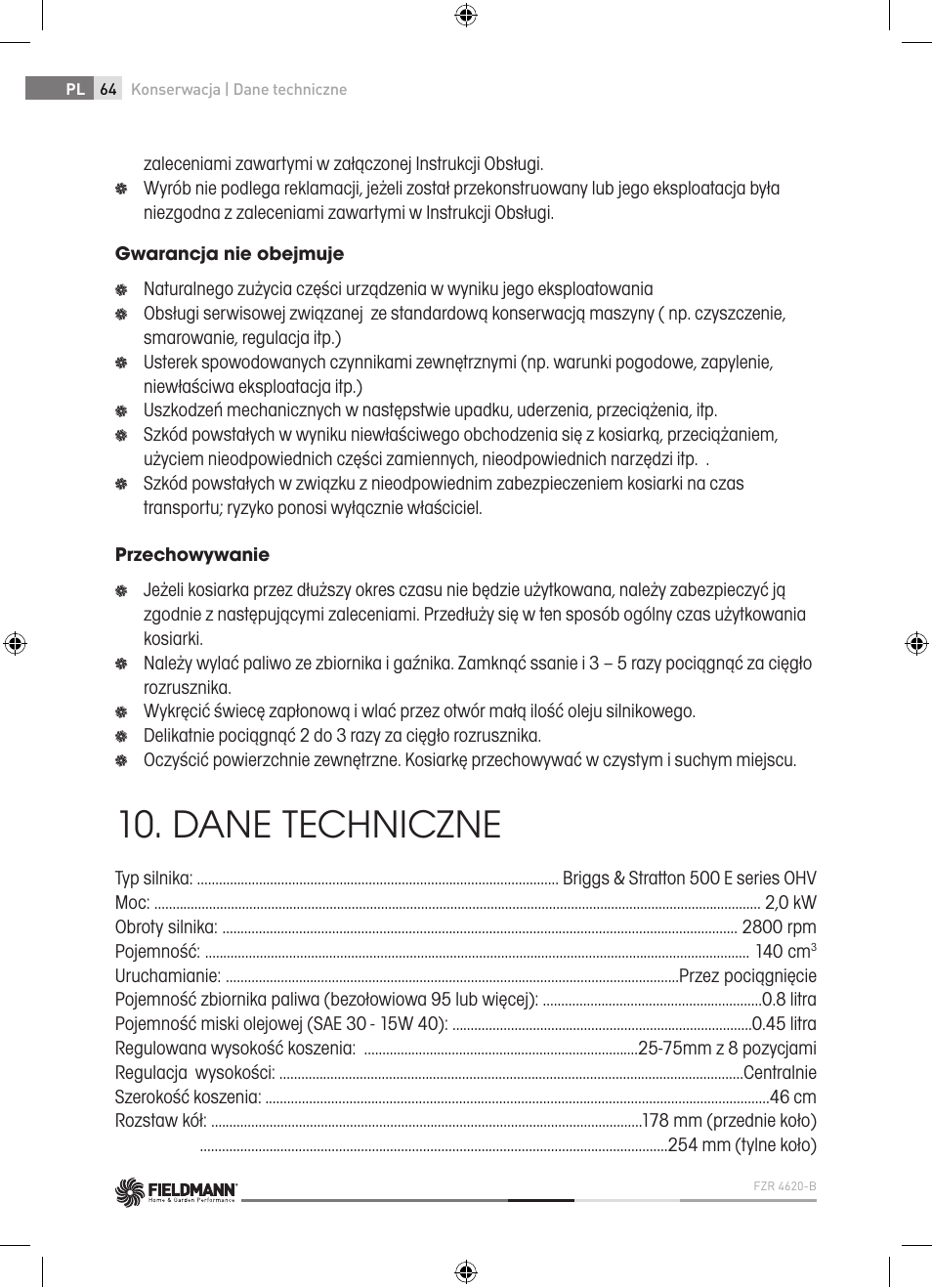 Dane techniczne | Fieldmann FZR 4620-B User Manual | Page 64 / 82