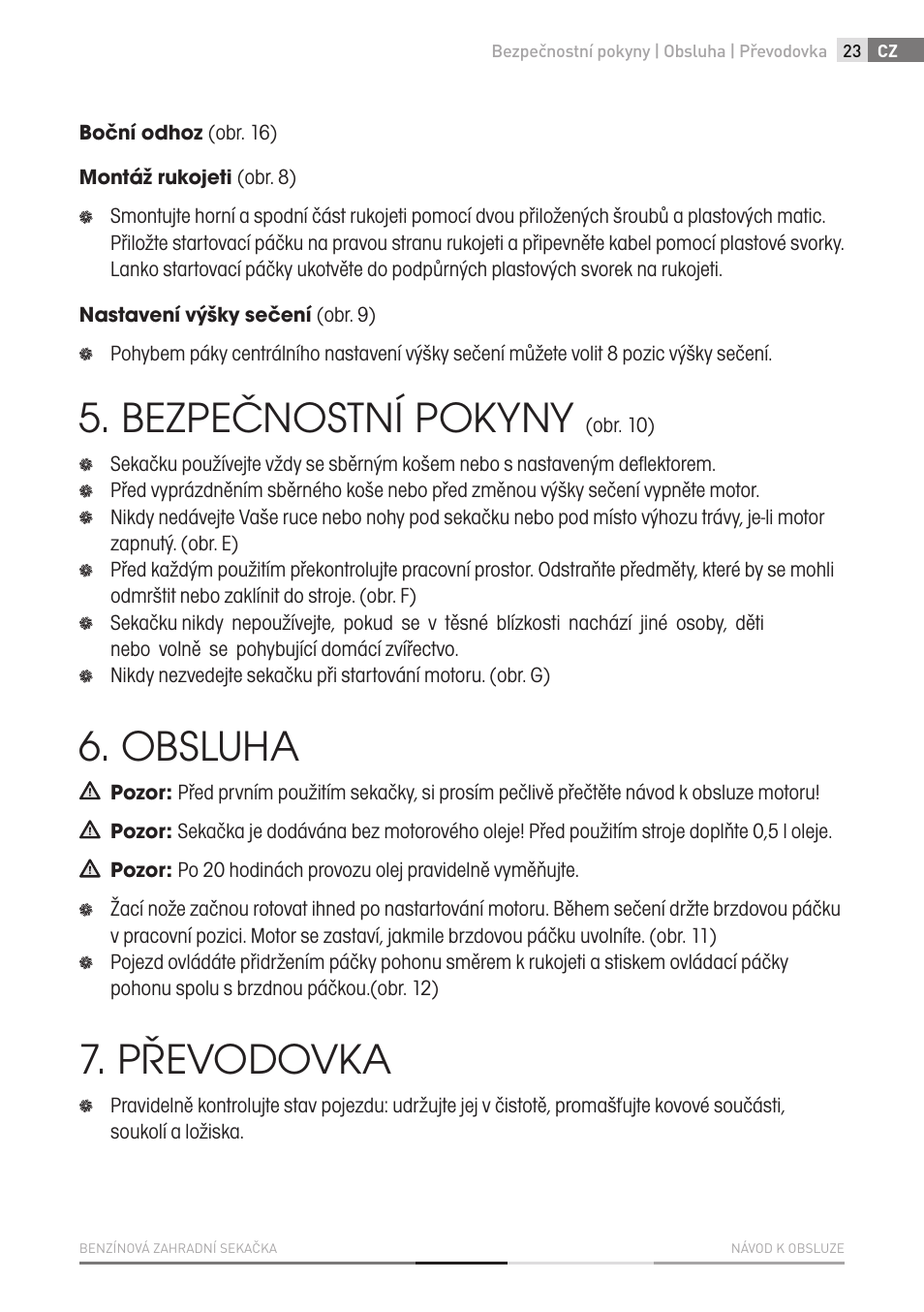 Bezpečnostní pokyny, Obsluha, Převodovka | Fieldmann FZR 4011-B User Manual | Page 23 / 82
