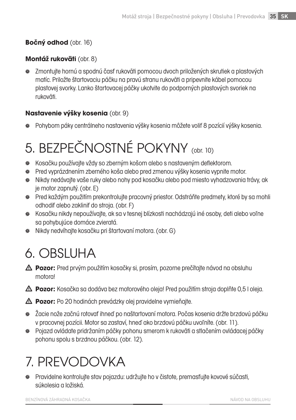 Bezpečnostné pokyny, Obsluha, Prevodovka | Fieldmann FZR 4011-B User Manual | Page 35 / 82