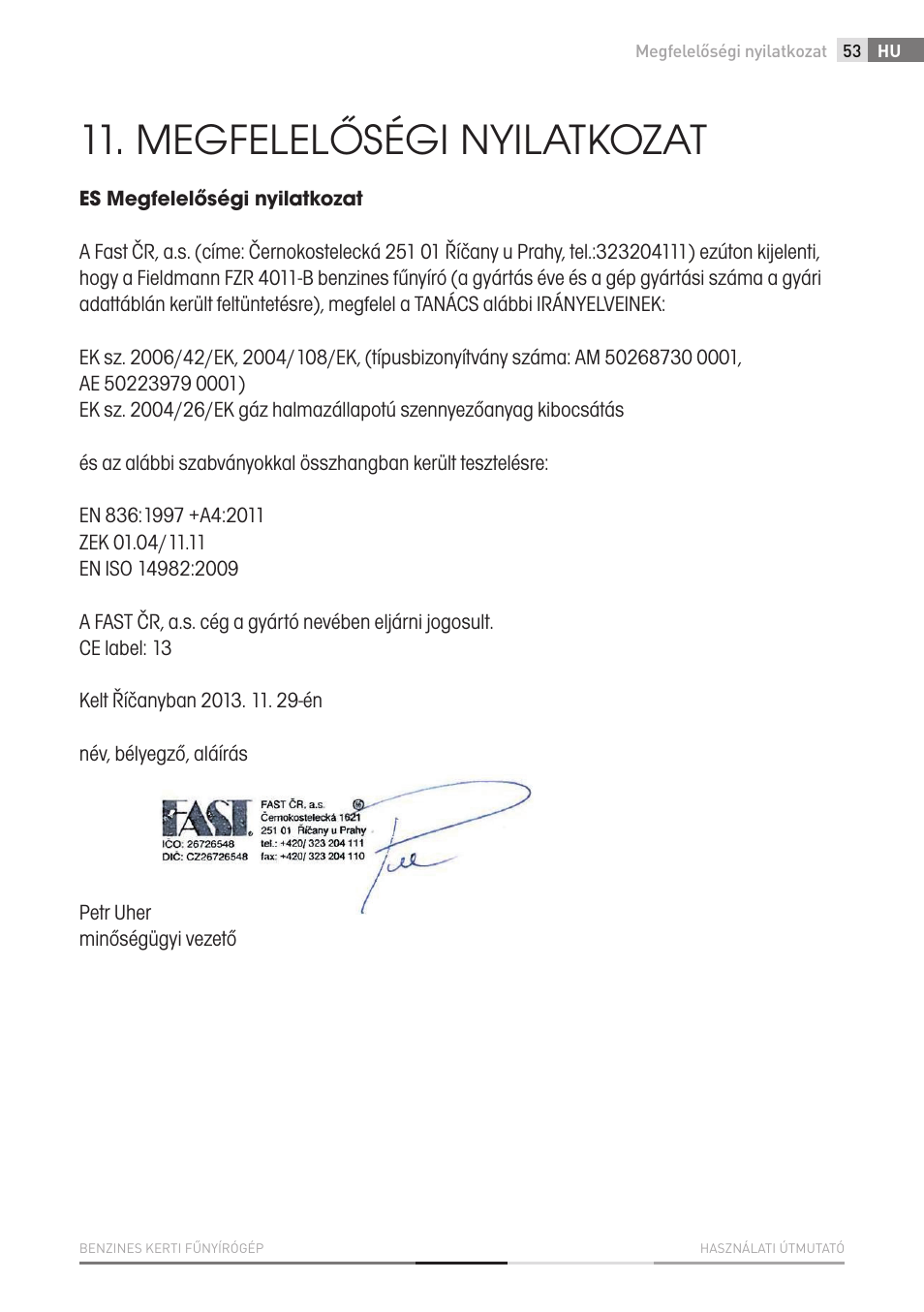 Megfelelőségi nyilatkozat | Fieldmann FZR 4011-B User Manual | Page 53 / 82