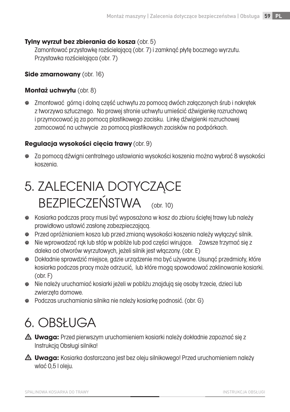 Zalecenia dotyczące bezpieczeństwa, Obsługa | Fieldmann FZR 4011-B User Manual | Page 59 / 82