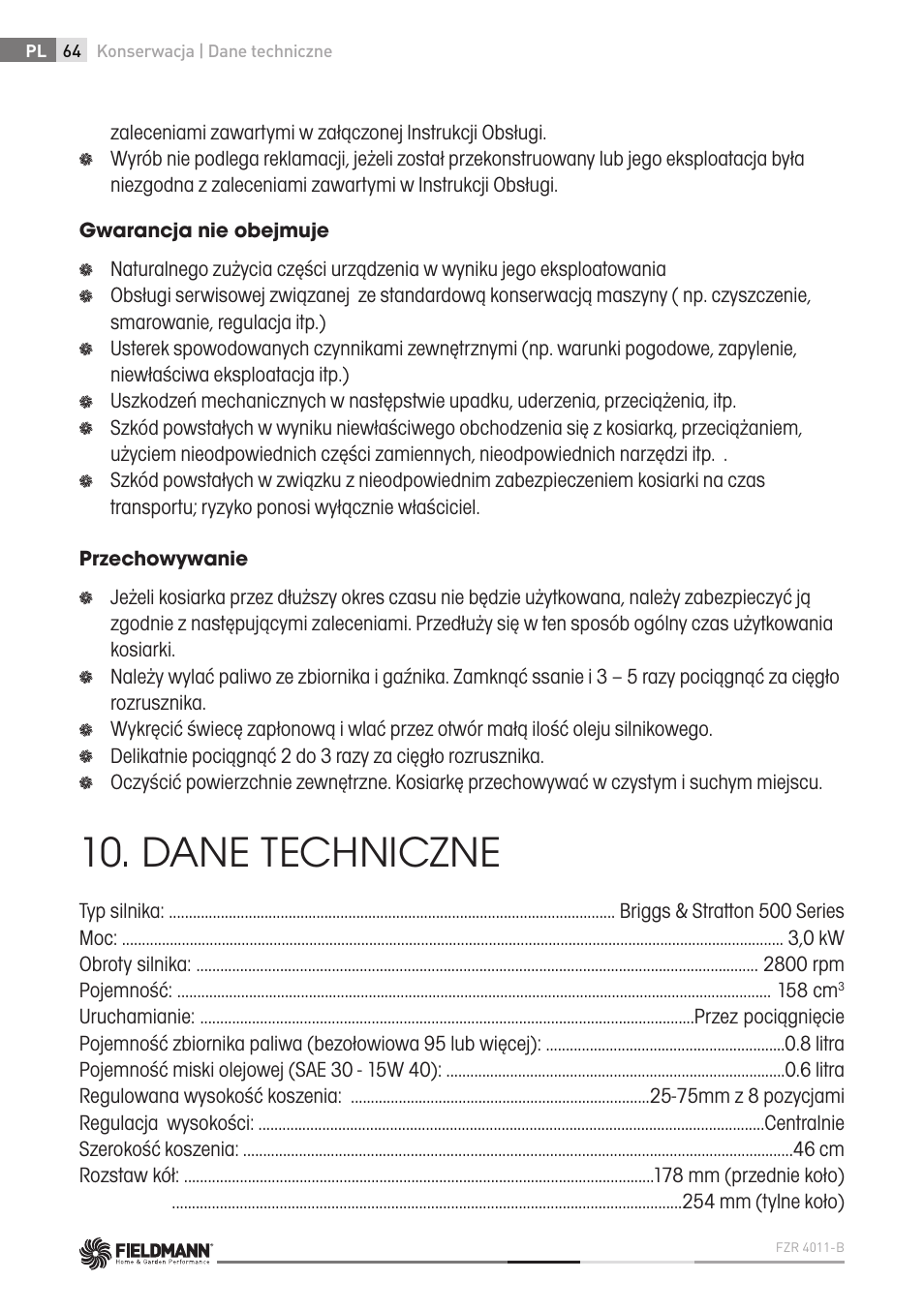 Dane techniczne | Fieldmann FZR 4011-B User Manual | Page 64 / 82