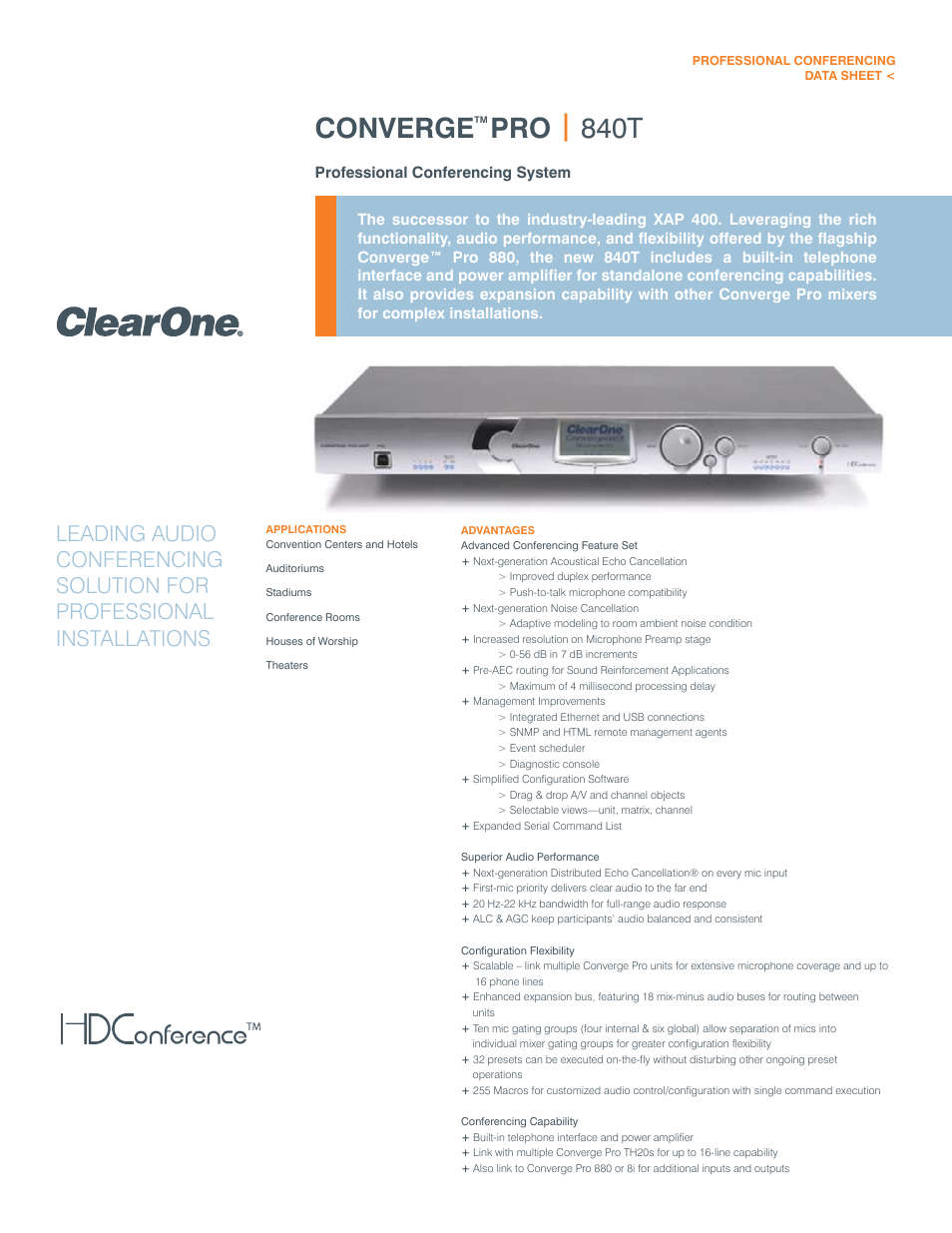 ClearOne comm Converge Pro 840T User Manual | 2 pages