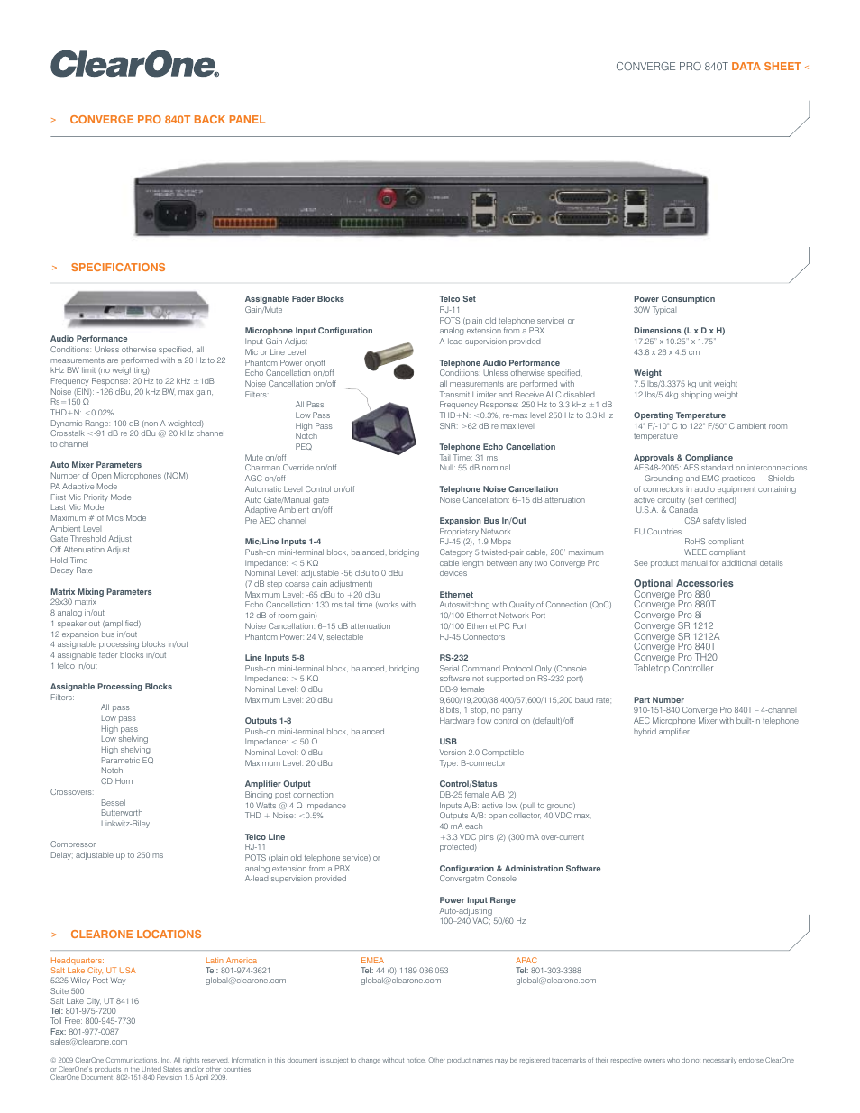 ClearOne comm Converge Pro 840T User Manual | Page 2 / 2
