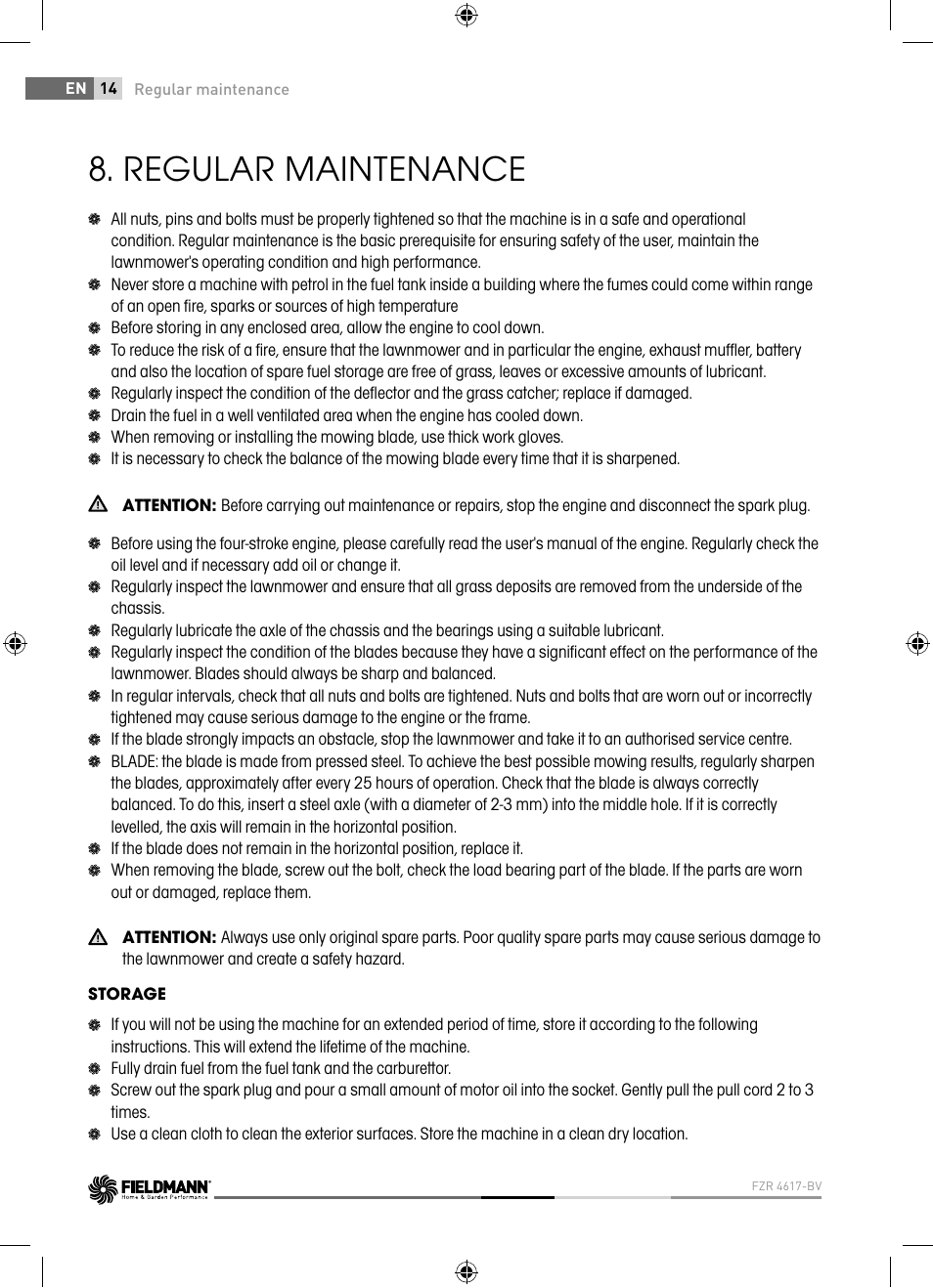 Regular maintenance | Fieldmann FZR 4617-BV User Manual | Page 14 / 92