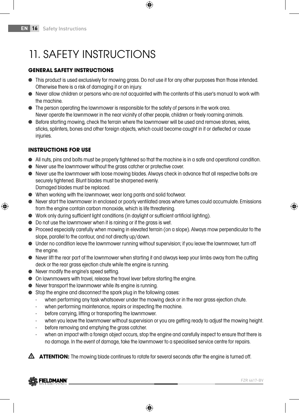 Safety instructions | Fieldmann FZR 4617-BV User Manual | Page 16 / 92