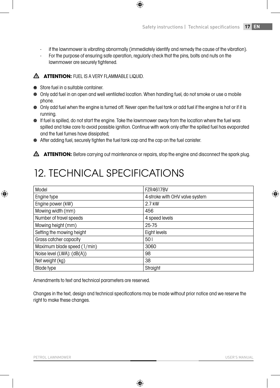Technical specifications | Fieldmann FZR 4617-BV User Manual | Page 17 / 92
