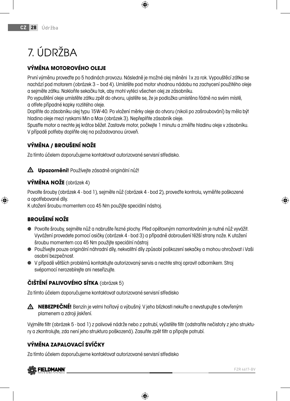 Údržba | Fieldmann FZR 4617-BV User Manual | Page 28 / 92
