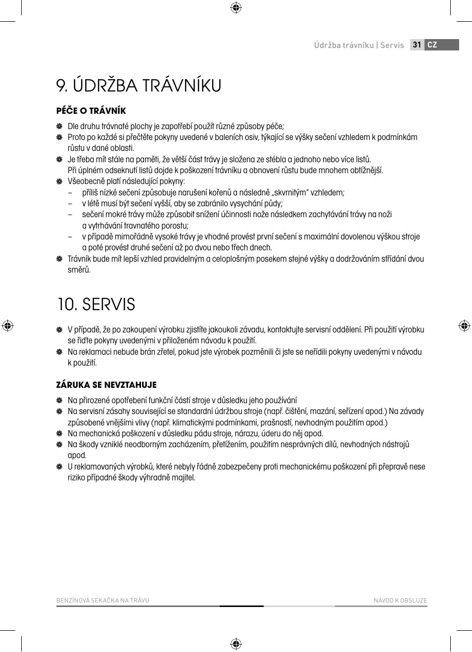 Údržba trávníku, Servis | Fieldmann FZR 4617-BV User Manual | Page 31 / 92