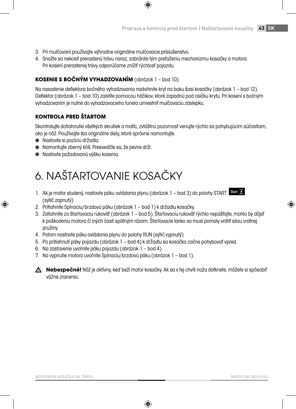 Naštartovanie kosačky | Fieldmann FZR 4617-BV User Manual | Page 43 / 92