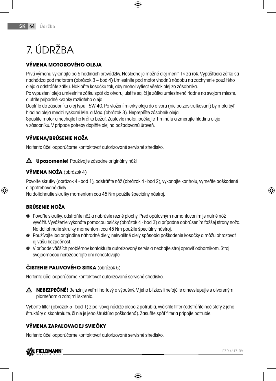 Údržba | Fieldmann FZR 4617-BV User Manual | Page 44 / 92