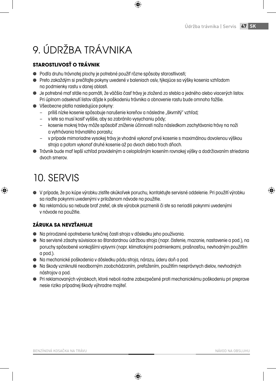 Údržba trávnika, Servis | Fieldmann FZR 4617-BV User Manual | Page 47 / 92